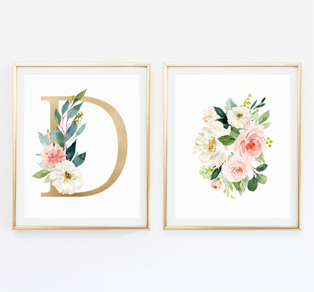 Initial Print, Monogram Print, Set of 2 Wall Decor, Monogram Printable