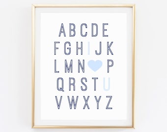 Alphabet Sign, Kids Wall Decor, Alphabet Letters for Nursery ABC Wall Art, Navy Nursery Decor