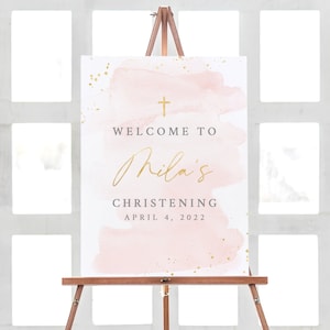 Christening Decorations Printable, Rose Gold Welcome Christening Party Decorations, Girl Christening Sign, Floral Baptism Decorations