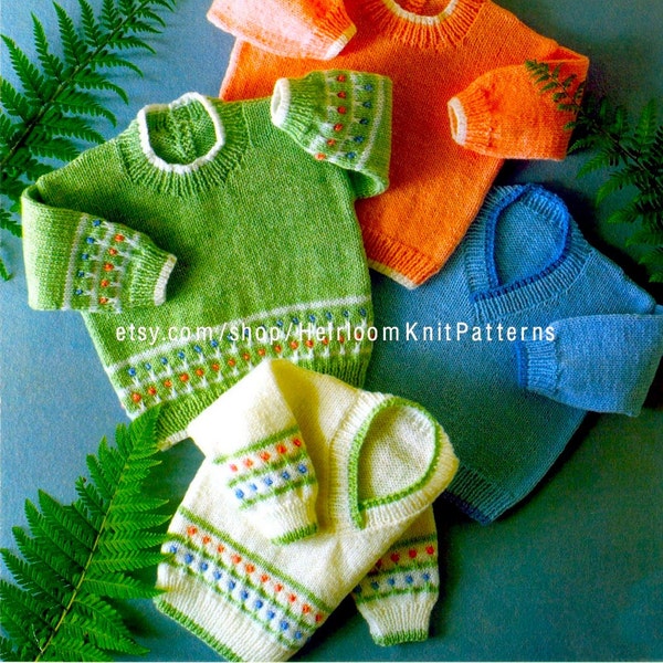 Baby Toddler Child Crew & V Neck Sweaters Vintage Knitting Pattern PDF Boy Girl Pullover Jumper 18-24'' DK 8ply Instant Download PDF - 2132