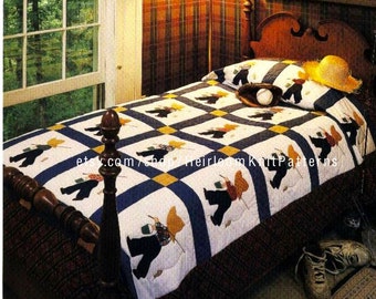 Fisherman Fred Quilt Vintage Pattern PDF Little Boys Patchwork Applique Quilt Pattern XL Twin-Size Quilt 73x94" Instant download PDF - 2206