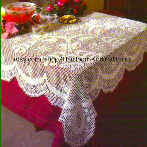 Christmas Filet Tablecloth Vintage Crochet Pattern Bells & Bows Christmas Ornaments Home Decor Gift Idea Instant Digital Download PDF - 2201