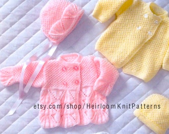 PDF Baby Girls Scalloped Edge Leaf Sweater Jumper Cardigan Knitting Pattern 4 ply 12-24 in Premature 4 years Downloadable vintage 4359