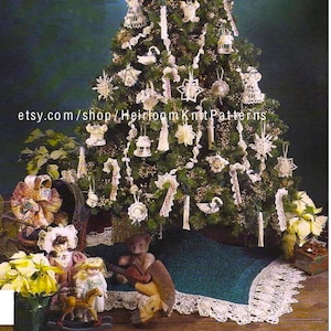 12 Victorian Christmas Tree Ornaments, Tree Skirt & Tree Topper Angel Crochet Pattern PDF Tree Trims Snowflakes Instant Download PDF - 2268