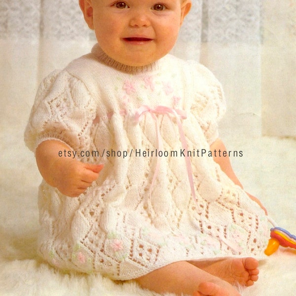 Baby Girl Dress Vintage Knitting Pattern PDF 3Ply/ Fingering Yarn Pattern Knit Baby Dress Pattern 16-20'' Instant Download PDF - 2213