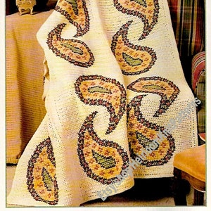 Elegant Paisley Motif Afghan Vintage Crochet & Cross Stitch Pattern Wrap Blanket Quilt Throw Bedspread Bed Cover Instant Download PDF - 3613