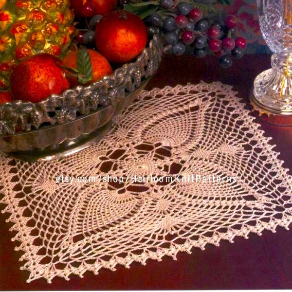 Pineapple Doily Vintage Crochet Pattern 14'' Square Doily Table Center Row by Row Pattern Home Decor Gift Idea Instant Download - 2161