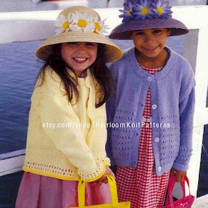 Girls Cardigan Vintage Knitting Pattern 2 Designs DK 8ply yarn 24- 30&#39;&#39; Size 4- 10 years Sweater Pullover Jacket Instant Download PDF - 2173
