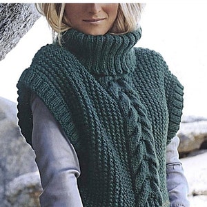 Women Girl Stylish Sleeveless Sweater Knitting Pattern Chunky Bulky Jumper Top Vest Pullover S M L XL XXL 32- 50'' Instant Download PDF- 517