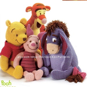 Winnie the Pooh & Friends Vintage Crochet Pattern 4 Baby Stuffed Toys Winnie Tigger Eeyore Piglet DIY Gift Idea Instant Download PDF - 2309