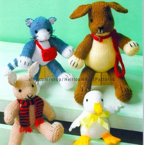 Knit 4 Animal Toys Pattern Cat Dog Rabbit Duck Knitted Baby Toddler Child Stuffed Toy Animal Toy DK Aran Pattern Instant Download PDF - 2240