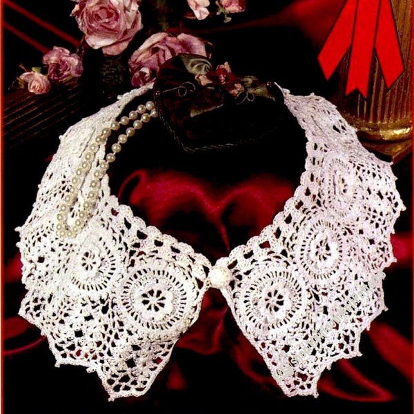 Irish Rose Collar Vintage Crochet Pattern Girl Lady Woman's Lacy Collar for Costume Dress Tops Dancers Gift Idea Instant Download PDF - 2298