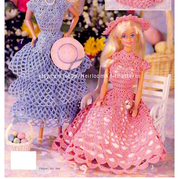7 Fashion Doll Crochet Dresses Vintage Pattern Dress Accessories Crochet Pattern Teen Doll Clothes Outfits Instant Download PDF - 2209