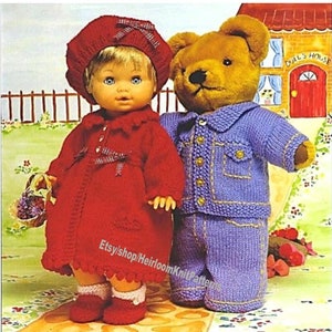 Doll & Teddy Clothes Vintage Knitting Pattern Jacket Jeans Coat Beret Teddy 15-17-19&#39;&#39; Doll 12-14&#39;&#39; 15-18&#39;&#39; 19-22&#39;&#39; Instant Download PDF-530