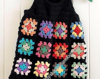 Girls Granny Square Top Vintage Crochet Pattern Toddler Child 2; 4; 6; & 8 years Top Tunic Dress DK 8ply Scrap yarn Instant Download PDF-155