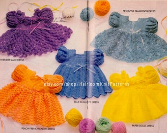 5 Designs Baby Crochet Dress Vintage Pattern PDF Crochet Girl Sundress Lace Scallop Pineapple Ruffle Dress 3M-3Yr Instant Download PDF- 2184