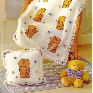 Forever Friends babydeken en kussenhoes vintage breipatroon DK 8-laags babyjongen meisje deken Afghaans kussen Direct downloaden pdf - 743