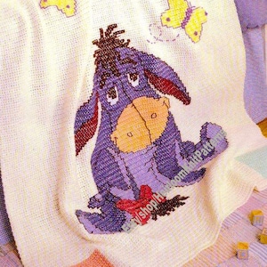 Eeyore Blanket Afghan Vintage Crochet & Cross Stitch Pattern Baby Blanket Pooh and Friends Character Picture Afghan Instant Download PDF- 62