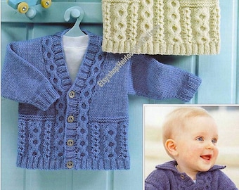 Baby Child Boy Girl Cable Jacket, Sweater & Cardigan Vintage Knitting Pattern DK 8ply 16-26'' 0-6 yrs Round V-Neck Instant Download PDF- 550