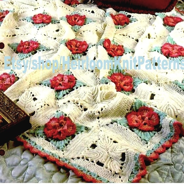 Irish Floral Afghan Vintage Crochet Pattern PDF Irish Flower Motif Afghan Lap Throw Blanket Bed Cover Bedspread Instant Download PDF - 2551