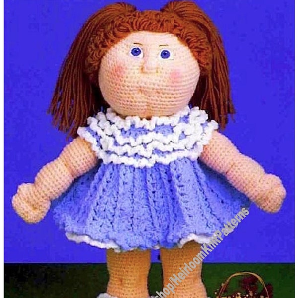 Vintage Soft Sculpture Doll & Party Dress Crochet Pattern 16'' Debbie Ann Cabbage Patch Stuffed Baby Doll Clothes Instant Download PDF- 3661