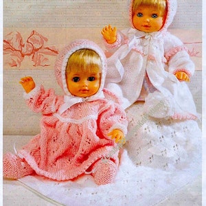 Dolls 5-Piece Layette Vintage Knitting Pattern Coat Dress Bonnet Bootees Blanket Height 12-14&#39;&#39;; 15-18&#39;&#39;; 19-22&#39;&#39; Instant Download PDF - 708