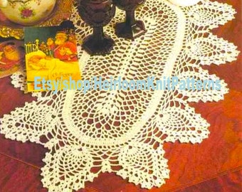 Vintage Crochet Patrón Lacy Piñas Oval Doily Table Runner Piña Doily Mesa Centro Fila por Fila Patrón Descarga Instantánea PDF - 2635