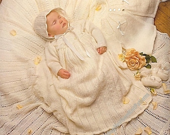 Heirloom Baby 5-piece Christening Baptism Layette Set Vintage Knitting Pattern Dress Jacket Bonnet Bootees Shawl Instant Download PDF - 452
