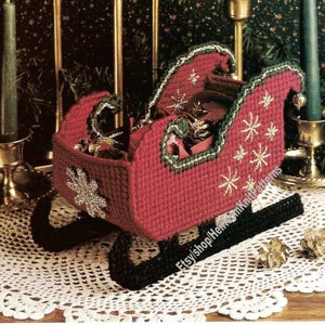 Christmas Sleigh Vintage Plastic Canvas Pattern Holiday Home Table Decor Candy Cookies Potpourri Holder Ornament Instant Download PDF - 3611