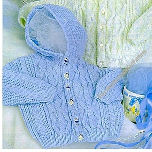 Baby Child Hooded Cable Jacket Vintage DK Knitting Pattern Toddler Boy Girl Hoodie Cardigan 6mths 12mths 2yrs 4yrs Instant Download PDF- 422