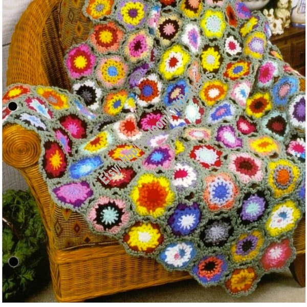 Sensational Scraps Afghan Vintage Crochet Pattern PDF Scrap Yarn Blanket Colorful Motif Throw Coverlet Bedspread Instant Download PDF - 3896