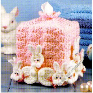 Hase Taschentuchbox Deckel Halter Vintage Häkelmuster Sehr süßes Kaninchen Applikation Ostern Weihnachten Geschenk Idee Sofort Download PDF - 3016