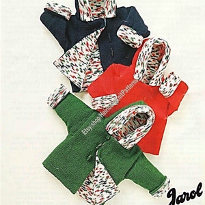 Vintage Baby Knitting Pattern Boy Girl Lined Hooded Jacket birth- 6mths- 12mths- 2yrs 16- 22&#39;&#39; DK 8ply Cardigan Instant Download PDF - 358