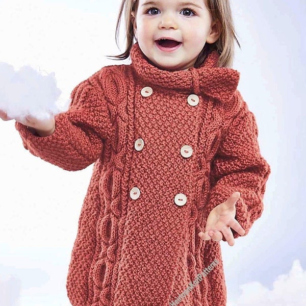 Manteau bébé tout-petit avec câbles XO vintage Modèle de tricot Garçon Fille Veste Cardigan DK 8ply 6-12-18-24mths 17-21'' Téléchargement instantané PDF - 165