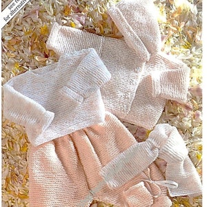 Baby Boy Girl 6-piece Layette Vintage Knitting Pattern Easy Knit Set Hooded Jacket Sweater Trousers Mitts Blanket Instant Download PDF - 682