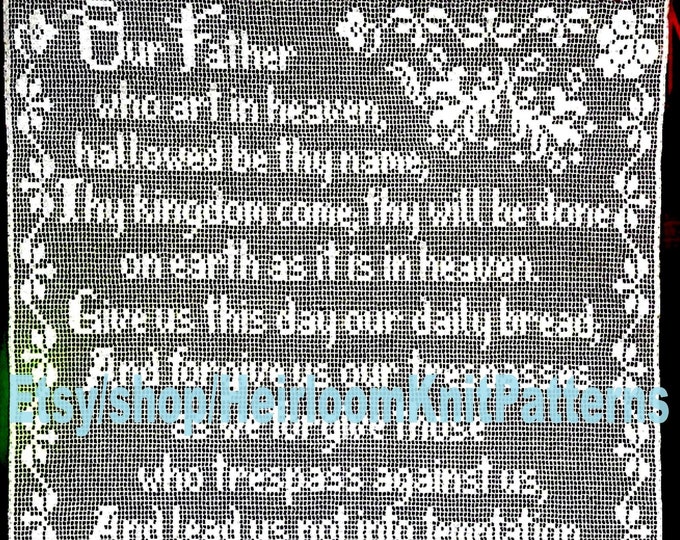 Vintage Filet Crochet Pattern the Lords Prayer Panel or Wall Hanging ...