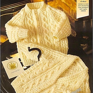 Baby Child Boy Girl Aran Style Cardigans Vintage Knitting Pattern 45-50-55-60cm DK/ 8ply Round V-Neck Cable Raglan Instant Download PDF- 282