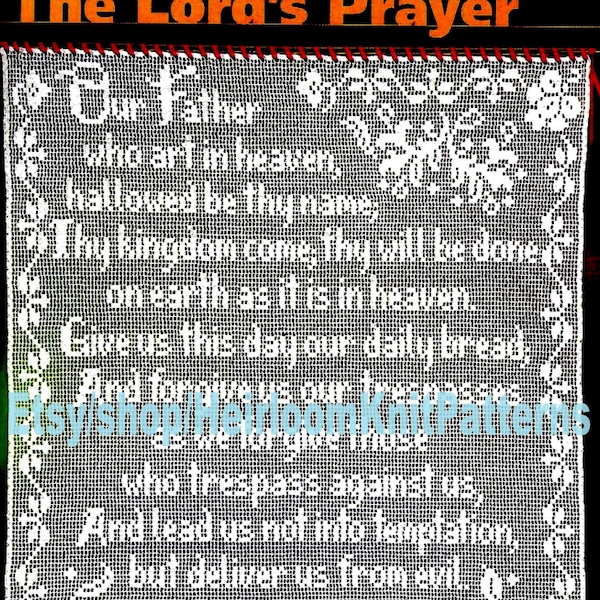 The Lords Prayer Wall Decor Vintage Filet Crochet Pattern Inspirational Christian Religious Wall Hanging Panel Instant Download PDF - 2700
