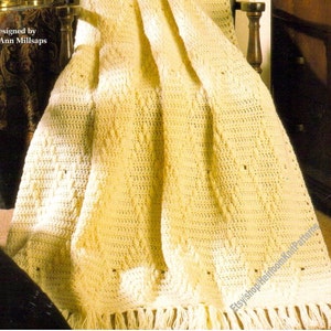 Aran Diamonds Afghan Vintage Crochet Pattern Heirloom Elegant Blanket Throw Bedding Wedding Birthday Gift Idea Instant Download PDF - 2953