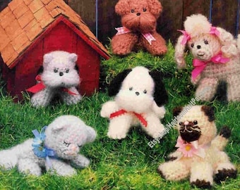 6 Designs Puppies & Kittens Vintage Crochet Pattern PDF Crochet Pets Dog Cat Amigurumi Poodle Schnauzer Siamese Instant Download PDF - 2574