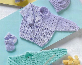 Baby Boy Girl Cardigans Hat & Mittens Set Vintage DK Knitting Pattern Premature Baby; Birth; 6 mths; 12 mths; 2yrs Instant Download PDF - 25