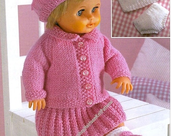 6-Piece Doll Outfit Clothes Vintage Knitting Pattern Cardigan Skirt Beret Shoes H 12 -14'' 15- 18'' 19- 22'' Inch Instant Download PDF- 45