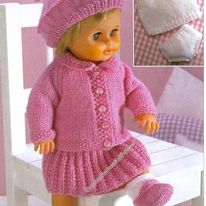 6-Piece Doll Outfit Clothes Vintage Knitting Pattern Cardigan Skirt Beret Shoes H 12 -14'' 15- 18'' 19- 22'' Inch Instant Download PDF- 45