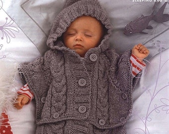 Baby Sleeping Bag Vintage Knitting Pattern - Converts to Hooded Poncho Boy Girl Chunky Bulky 0- 6 Months Gift Idea Instant download PDF - 4