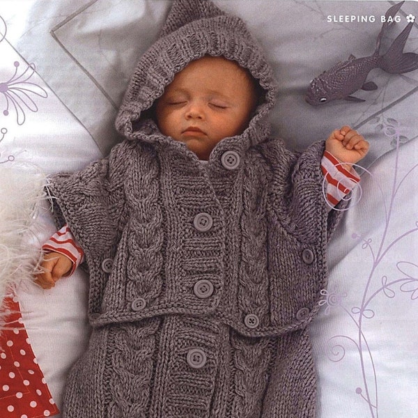 Baby Sleeping Bag Vintage Knitting Pattern - Converts to Hooded Poncho Boy Girl Chunky Bulky 0- 6 Months Gift Idea Instant download PDF - 4