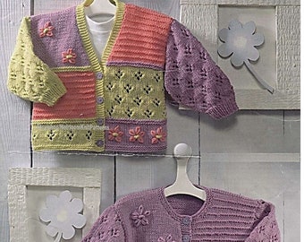 Girls Cardigans Vintage Knitting Pattern 16-26'' 0-6 years Baby Toddler Child's Patchwork Sampler Jacket DK 8ply Instant Download PDF - 421