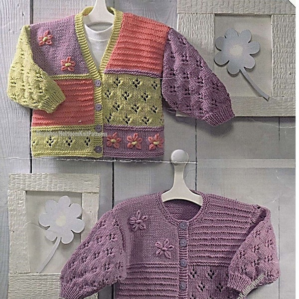 Girls Cardigans Vintage Knitting Pattern 16-26'' 0-6 years Baby Toddler Child's Patchwork Sampler Jacket DK 8ply Instant Download PDF - 421