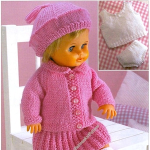 6-Piece Doll Outfit Clothes Vintage Knitting Pattern Cardigan Skirt Beret Shoes H 12 -14&#39;&#39; 15- 18&#39;&#39; 19- 22&#39;&#39; Inch Instant Download PDF- 45