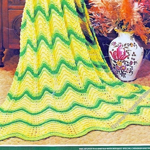 Traditional Classic Ripple Afghan Vintage Knitting Pattern Easy to Knit Chevron Wave Blanket Coverlet Throw Instant Download PDF - 3710