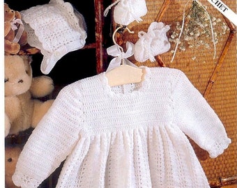 Baby Dress Bonnet Bootees Vintage Crochet Pattern PDF Baby Crochet Set Christening Special Occasions 4ply 16-20'' Instant Download PDF - 158